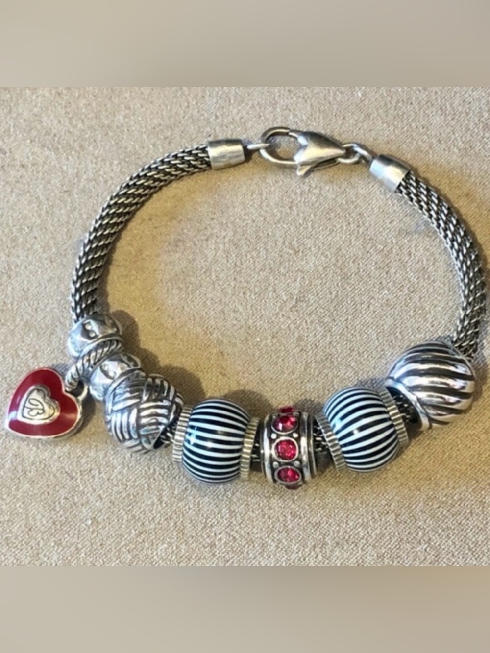 Brighton Red Heart charm Enamel on silver Crystals Brighton 🅱️ on back Retired - Picture 6 of 6